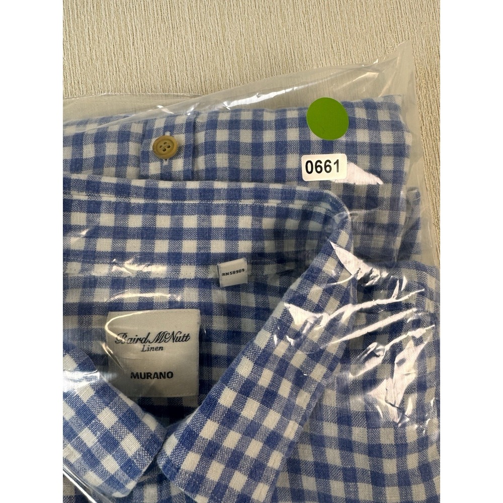 Murano Baird Mcnutt 100% Linen Shirt Men XL Blue Gingham Check Lightweight - Picture 10 of 10